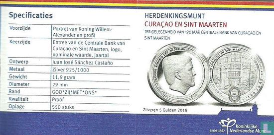 Antilles néerlandaises 5 gulden 2018 (BE) "190 years Central Bank" - Image 3