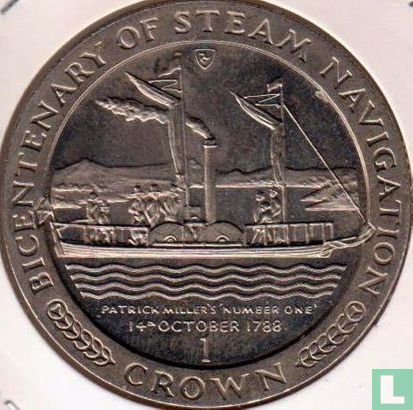 Insel Man 1 Crown 1988 "Bicentenary of Steam Navigation - Patrick Miller's Number One" - Bild 2