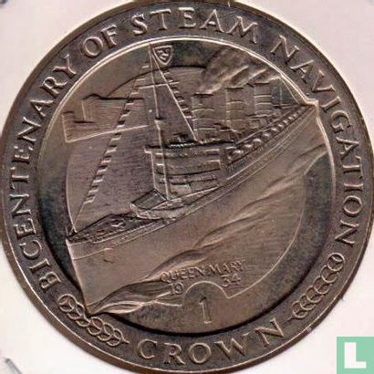 Insel Man 1 Crown 1988 "Bicentenary of Steam Navigation - Queen Mary" - Bild 2