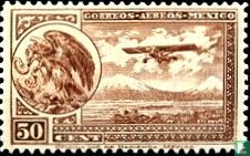 Mail plane near Popecatépetl and Iztaccihuatl volcanoes.