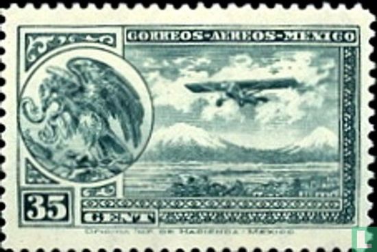 Postvliegtuig nabij vulkanen Popecatépetl en Iztaccihuatl .