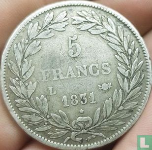 Frankreich 5 Franc 1831 (Vertieften Text - entblößtem Haupt - L) - Bild 1