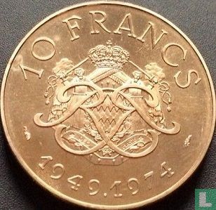 Monaco 10 francs 1974 (trial - cupronickel) "25th anniversary of Reign of Prince Rainier III" - Image 1
