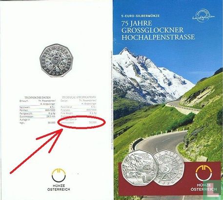 Austria 5 euro 2010 (folder) "75th anniversary of Grossglockner - High Alpine road" - Image 3