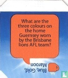 What are the three colours on the home Guernsey worn by the Brisbaine lions AFL team? - Blue, Gold, Maroon - Image 1