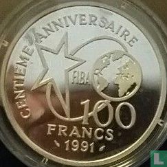 Frankrijk 100 francs 1991 (PROOF) "100th anniversary of basketball - free throw" - Afbeelding 1