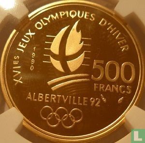 Frankrijk 500 francs 1990 (PROOF) "1992 Olympics - Slalom" - Afbeelding 1