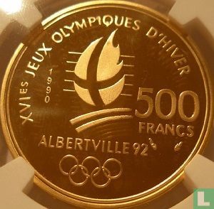 Frankrijk 500 francs 1990 (PROOF) "1992 Olympics - Freestyle skiing" - Afbeelding 1