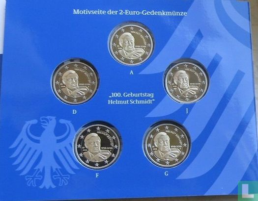 Germany mint set 2018 (PROOF) "100th anniversary of the birth of the Chancellor Helmut Schmidt" - Image 2