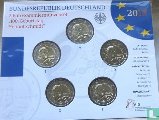 Germany mint set 2018 "100th anniversary of the birth of the Chancellor Helmut Schmidt" - Image 1