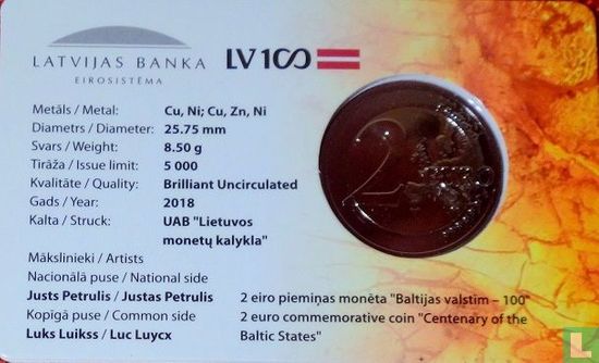 Lettonie 2 euro 2018 (coincard) "Centenary of the Baltic States" - Image 2