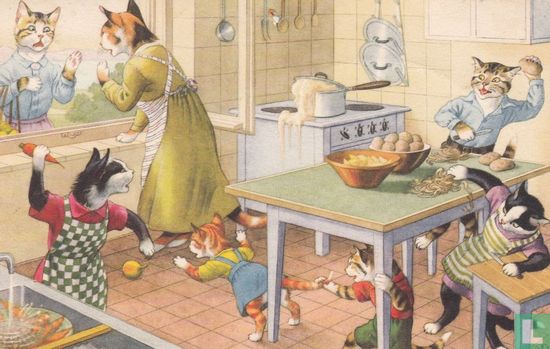 Eugen Hartung poezen/katten rommelen in de keuken