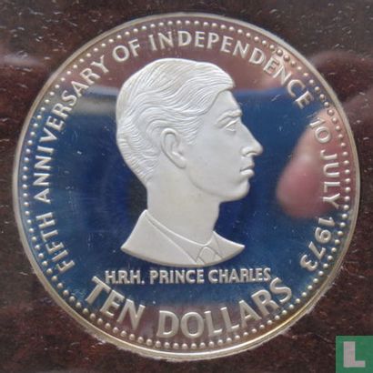Bahamas 10 Dollar 1978 (PP - ohne Münzzeichen) "5th anniversary of Independence - Prince Charles" - Bild 2
