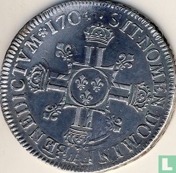 France 1 ecu 1704 (A - with crowned cross) - Image 1