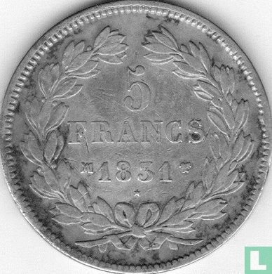 France 5 francs 1831 (Texte incus - Tête laurée - MA) - Image 1