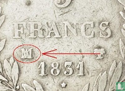 Frankrijk 5 francs 1831 (Tekst incuse - Gelauwerde hoofd - MA) - Afbeelding 3
