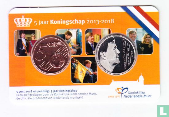Netherlands 5 cent 2018 (coincard) "5 years Reign of Willem - Alexander" - Image 1