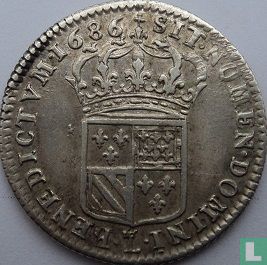 France 1/16 ecu 1686 (crowned L) - Image 1
