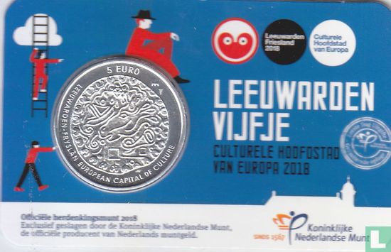Nederland 5 euro 2018 (coincard - eerste dag van uitgifte) "Leeuwarden Vijfje" - Afbeelding 2