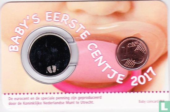 Nederland 1 cent 2017 (coincard - meisje) "Baby's eerste centje" - Afbeelding 1