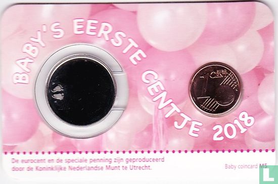 Netherlands 1 cent 2018 (coincard - girl) "Baby's eerste centje" - Image 1
