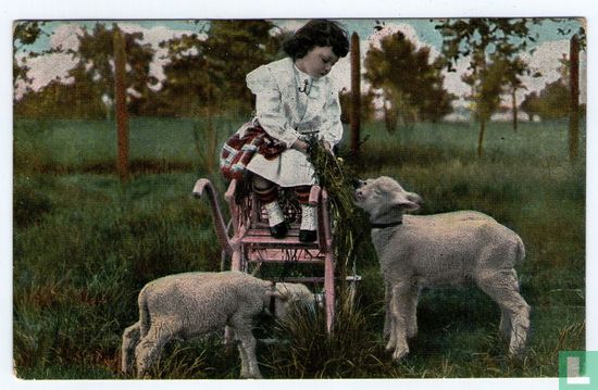 Meisje met schaapjes - Afbeelding 1