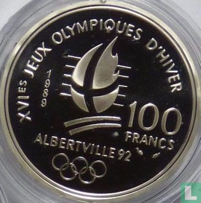 Frankrijk 100 francs 1989 (PROOF) "1992 Olympics - Albertville - Alpine skiing" - Afbeelding 1