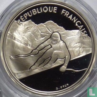 Frankrijk 100 francs 1989 (PROOF) "1992 Olympics - Albertville - Alpine skiing" - Afbeelding 2