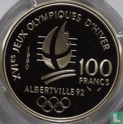 Frankrijk 100 francs 1990 (PROOF) "1992 Olympics - Albertville - Slalom skiing" - Afbeelding 1
