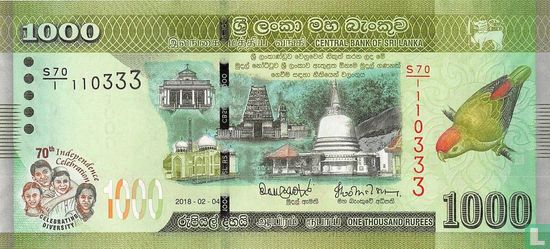 Sri Lanka 1000 Rupees 2018 "70th Independence Celebration" - Afbeelding 1