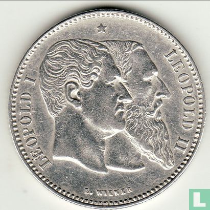 België 2 francs 1880 "50th anniversary Kingdom of Belgium" - Afbeelding 2