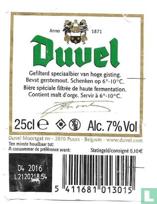 Duvel - Gefiltrerd speciaalbier - Bière spéciale filtrée  - Afbeelding 2