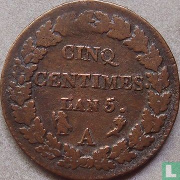 Frankrijk 5 centimes AN 5 (A) - Afbeelding 1