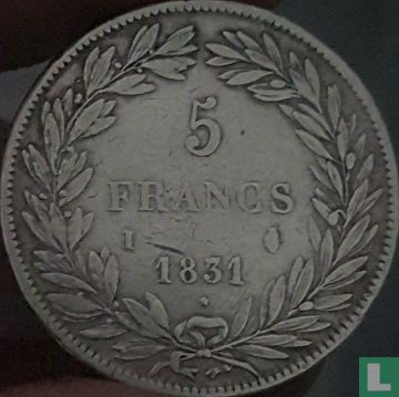 Frankreich 5 Franc 1831 (Vertieften Text - entblößtem Haupt - I) - Bild 1