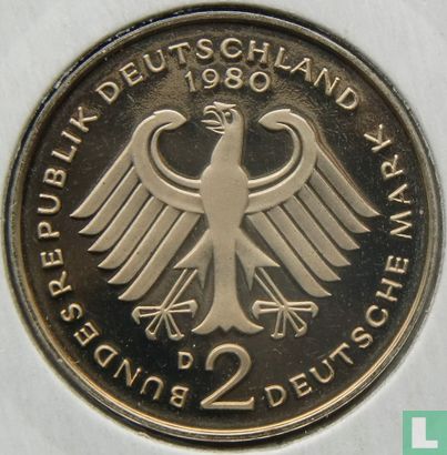 Germany 2 mark 1980 (D - Theodor Heuss) - Image 1