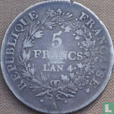 Frankrijk 5 francs AN 4 - Afbeelding 1