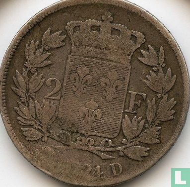 Frankrijk 2 francs 1824 (D) - Afbeelding 1