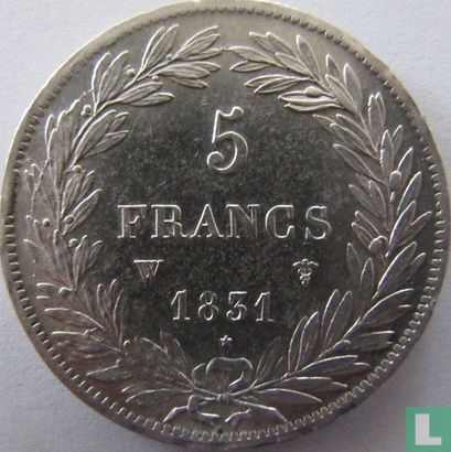 Frankrijk 5 francs 1831 (Tekst incuse - Bloot hoofd - W) - Afbeelding 1