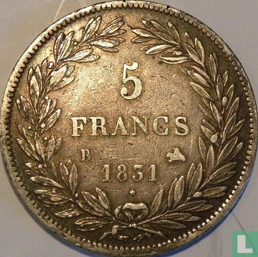 Frankreich 5 Franc 1831 (Relief Text - entblößtem Haupt - B) - Bild 1