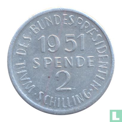 Austria 2 Schilling 1951 (Aluminium - Matte) “Theodor Körner - Wahl Des Bundespräsidenten Spende” - Image 2