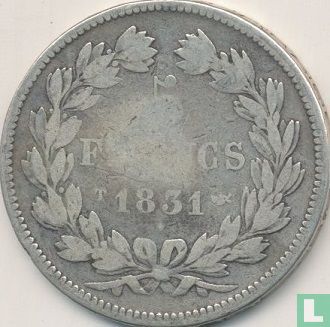 France 5 francs 1831 (Texte en relief - Tête laurée - T) - Image 1