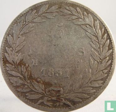 France 5 francs 1831 (Texte incus - Tête nue - H) - Image 1