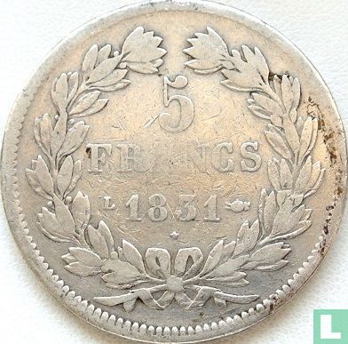France 5 francs 1831 (Relief text - Laureate head - L) - Image 1