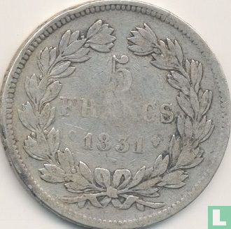 France 5 francs 1831 (Texte en relief - Tête laurée - Q) - Image 1
