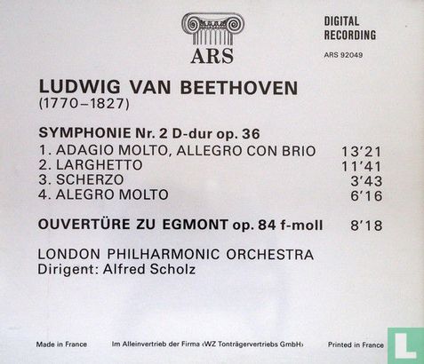 Symphonie N2. 2 D-Dur Op. 36 / Ouvertüre zu "Egmont" Op. 84 F-Moll - Afbeelding 2