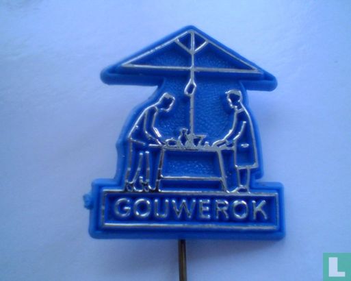 Gouwerok (market stand from side) [silver on blue]