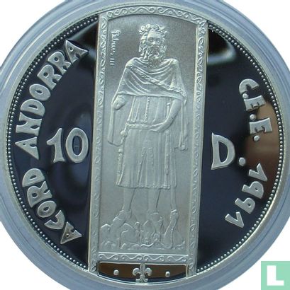 Andorra 10 diners 1994 (PROOF) "European Customs Union - Peter III of Catalonia and Aragon" - Image 2