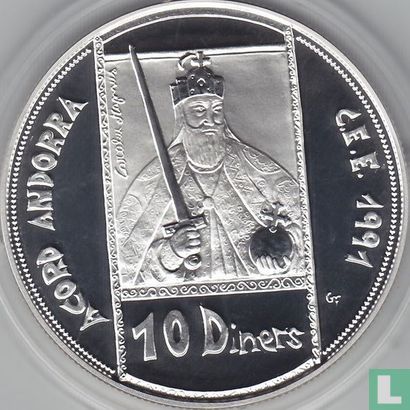 Andorra 10 diners 1991 (PROOF) "European Customs Union - Charlemagne" - Afbeelding 1