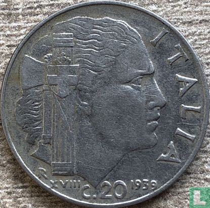 Italien 20 centesimi 1939 (nicht magnetisch - gerippt - XVIII) - Bild 1