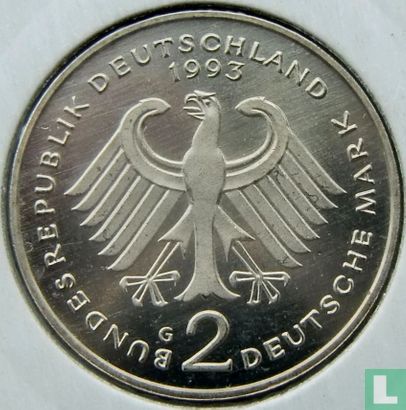 Duitsland 2 mark 1993 (G - Franz Joseph Strauss) - Afbeelding 1
